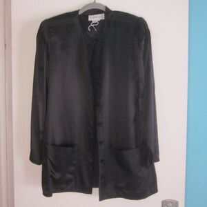 Albert Paul VINTAGE 1980's Big Shoulder Black Silk Jacket Size 8